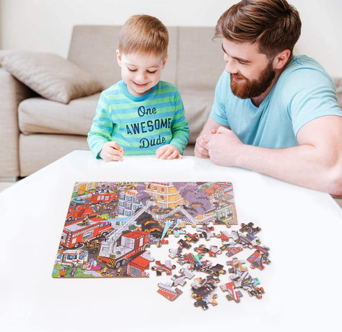LELEMON Puzzles for Kids Ages 4-8,Fire Fighting 100 Piece Puzzles for Kids,Educational Kids Puzzles Jigsaw Puzzles in a Metal Box,Children 100 Pie...
