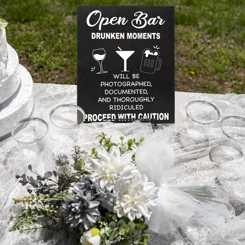 JennyGems Open Bar Hanging Wood Sign | Drunken Moments Will Be Photographed Documented and Thoroughly | Funny Wedding Reception Decor Sign | Birth...