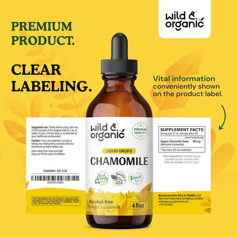 Chamomile Flower Supplement - Organic Chamomile Liquid Extract - Vegan, Alcohol Free Drops - 4 fl oz...