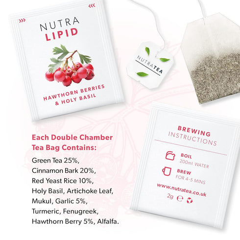 NUTRALIPID - Lipid Management Tea | Cholesterol Tea - Support Cholesterol Levels and Heart Health – Includes Red Yeast Rice, Hawthorn Berry & Garl...