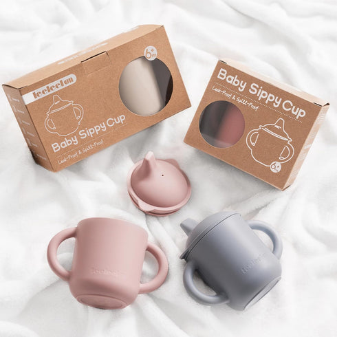 Leeleelon® Silicone Sippy Cups for Baby, Leak-Proof Sippy Cups for Baby & Toddler with Handles, Soft Spout Sippy Cup for Infants, 6+ Months, 6oz/1...
