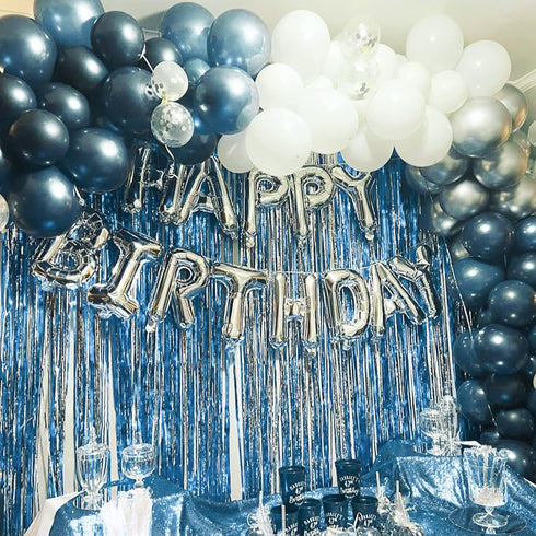 PartyWoo Foil Fringe Curtains Blue, 2 pcs 3.3x6.6 ft Blue Streamers, Fringe Backdrop, Tinsel Backdrop, Tinsel Curtain, Metallic Door Shimmer, Birt...