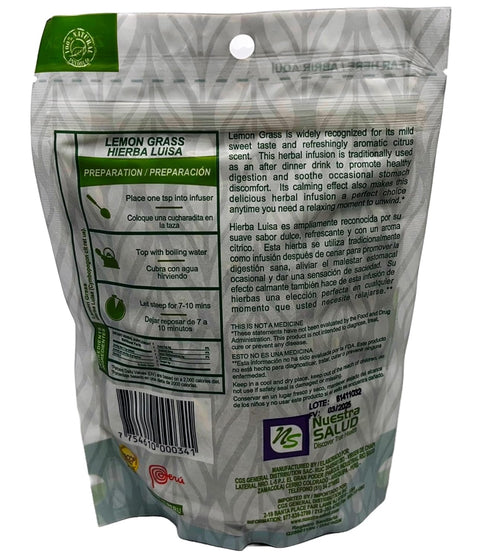 Lemongrass Tea - Hierba Luisa - Herbal Tea Leaf from Peru - For the Maintenance of Good Health - 50g in a Zip-Lock Bag - 100% Natural and Caffeine...