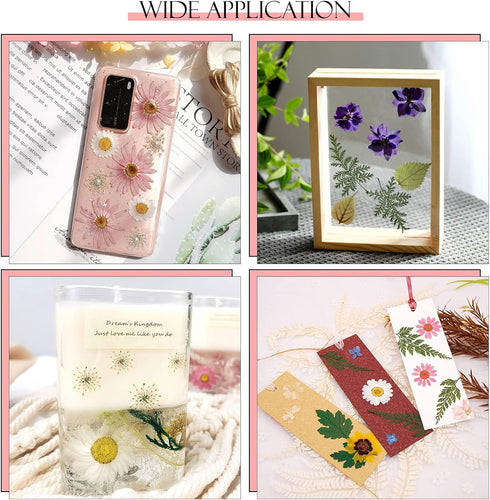 153 Pcs Dried Pressed Flowers for Crafts, Real Pressed Wildflowers Natural Dry Leaves Bulk with Tweezer for Epoxy Resin Jewelry Molds, Candle Soap...