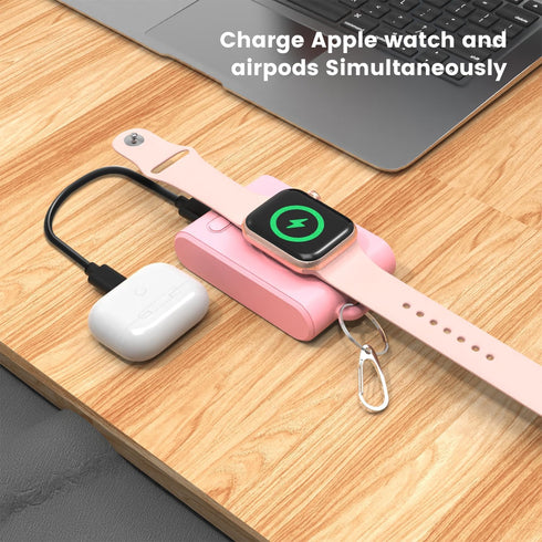 Portable Wireless Charger for Apple Watch, 2000mAh Smart Keychain Power Bank Mini Power Emergency Pod Compact Magnetic iWatch Charger for Apple Wa...