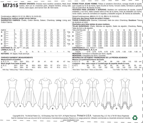 McCall's Patterns M7315 Misses' Handkerchief-Hem Dresses, Size E5 (14-16-18-20-22)...