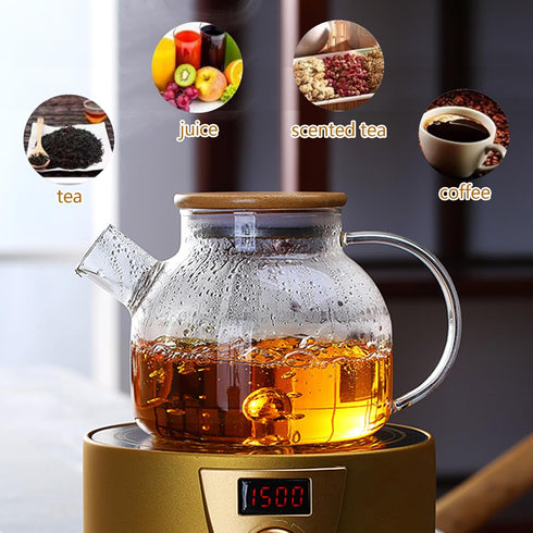 Glass Teapot Stovetop 34 OZ/1000ml, Borosilicate Clear Tea Kettle with Bamboo Lid, Teapot with detachable filter,Teapot with Removable Stainless S...
