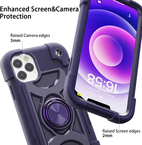 for iPhone 12/iPhone 12 Pro Case 6.1 Inch with Ring Stand, with 2 Pack Glass Screen Protector + 2 Pack Camera Lens Protector,Heavy-Duty Shockproof...