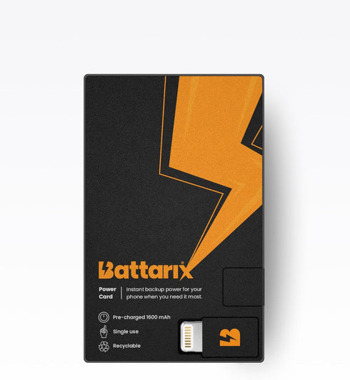 BATTARIX Power Card - Thin Universal Phone Charger Emergency Survival Everyday Carry Lightning & USB C for Android + iPhone (Single Use, Pre Charg...