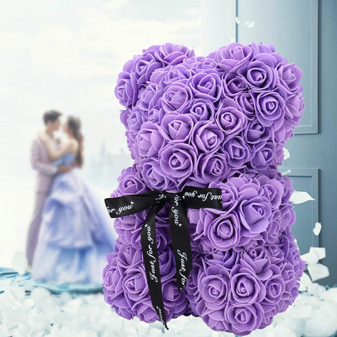 LINKLO Rose Bear Rose Teddy Bear -10 inch Artificial Rose Flower Bear, Gift for Wedding, Mothers Day and Anniversary, Including Transparent Gift B...