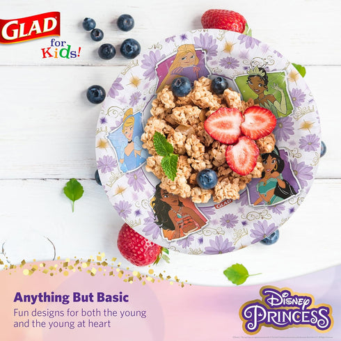 Glad for Kids Disney Princess 12oz Paper Bowls Disney Princess Paper Bowls, Kids Bowls, Kid-Friendly Paper Bowls for Everyday Use, 12oz Paper Bowl...