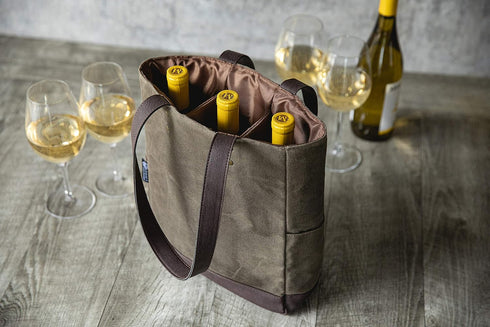 Legacy - a Picnic Time Brand, Bottle Insulated Wine Bag, Distressed Waxed Canvas Wine Tote Bag, Wine Gift Bag...