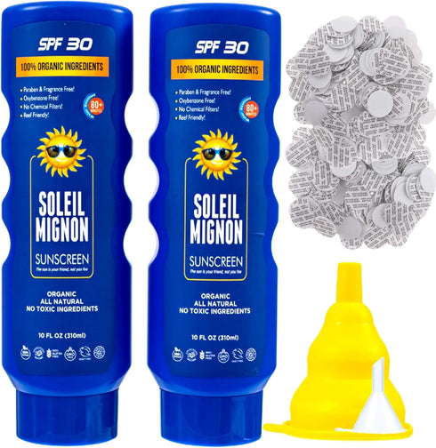 Leakproof Hidden Flask - 2 Secret Sunscreen Flasks For Liquor - Large 10oz Empty Alcohol Containers & 100 Foam Seals & Collapsible Funnel | Hard P...