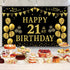 Trgowaul 21st Birthday Decorations for her him, Men Women Black Gold 21st Birthday Backdrop Banner, 21 Years Old Party Supplies Photography Backgr...