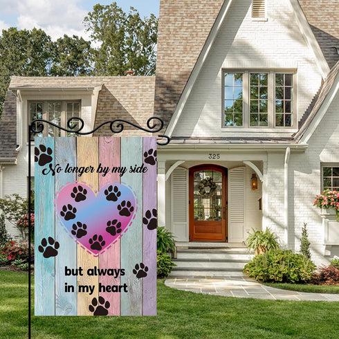 No Longer By My Side But Always In My Heart Garden Flag - Paw Print Coloful Wooden Board Garden Banner - Pet Memory Lawn Sign Yard Flag - Dog Cat ...