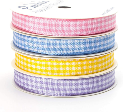 Ribbli 4 Rolls 3/8 Inch Gingham Ribbon,Total 40 Yards,100% Polyester Woven Edge,(Lt.Pink/Lt.Blue/Lt.Purple/Yellow),Easter Ribbon,Check Ribbon Use ...