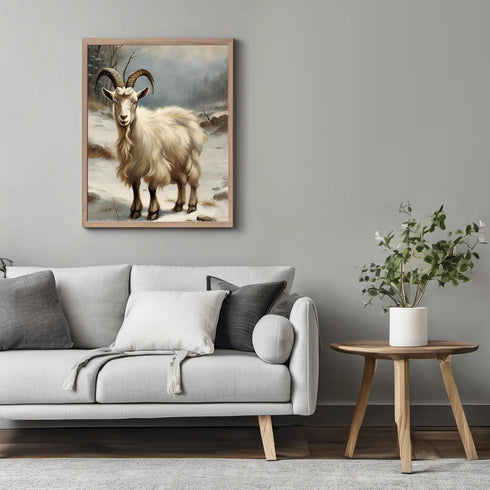 Posterizer 1 pcs-goat in snowy winter scene-oil painting style -1-Art for Animal Lovers-Landscape & Nature Art-Decor for Home & Office- unframed w...