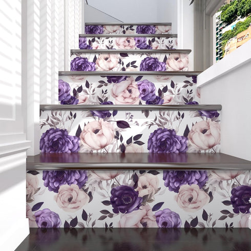 White Purple Big Floral Wallpaper Peel and Stick Boho Contact Paper Modern Self Adhesive Vinyl Removable Stick on Bedroom Bathroom Countertop Cabi...