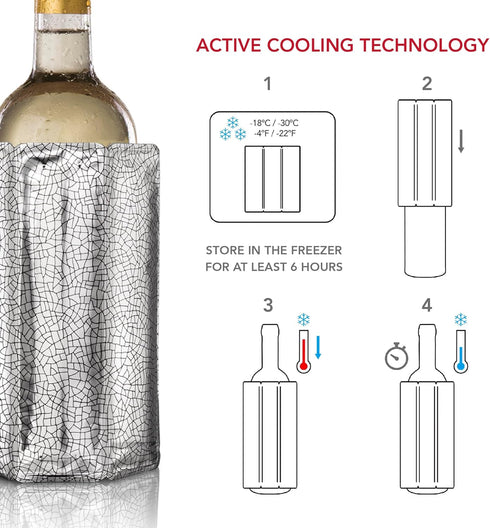 Vacu Vin Rapid Ice Active Cooler Wine Bottle Chilling Sleeve, Standard, Silver...