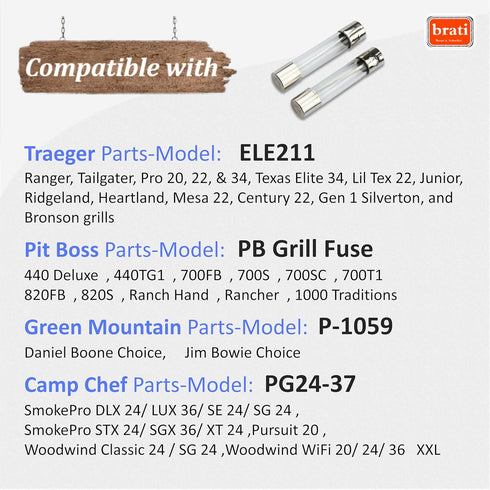 8-Pack Pellet Grill Fuse Replacement for Traeger, Pit Boss, Z Grills & Grilla Wood Pellet Grills and Smoker,Pellet Grill 5 Amp 250 Volt Fuse,Ele21...