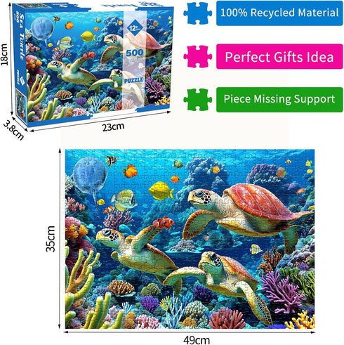 500 Piece Jigsaw Puzzle for Adults -Sea Turtle jigsaw Puzzles 500 Pieces Puzzles for Adults-The Underwater world Finished Size 19.3" x 13.7"...
