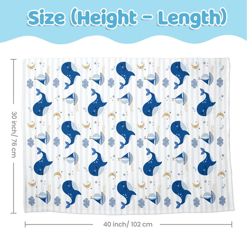 Whale Baby Blanket for Boys or Girl 30x40 - Soft Kids Throw Minky Blankets with Dotted Backing for Babies - Toddler Newborn Nursery Crib Bedding B...