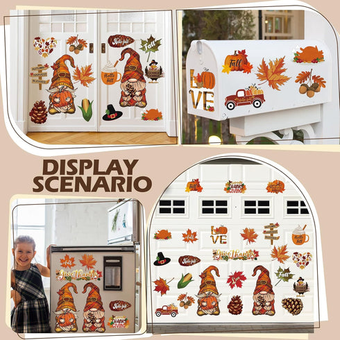 25 Pcs Thanksgiving Refrigerator Magnets Thanksgiving Decoration Fall Gnomes Fridge Magnet Pumpkin Maple Autumn Decoration for Locker Fridge Car M...