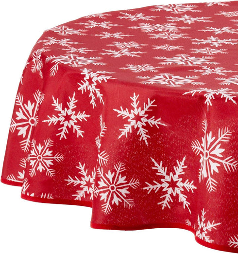Violet Linen Decorative Christmas Snowflakes Design Red Tablecloths - 60" Round...