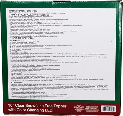 Kurt Adler 20-Light 10-Inch Clear Snowflake Treetop with Color-Changing RGB LED Bulbs...