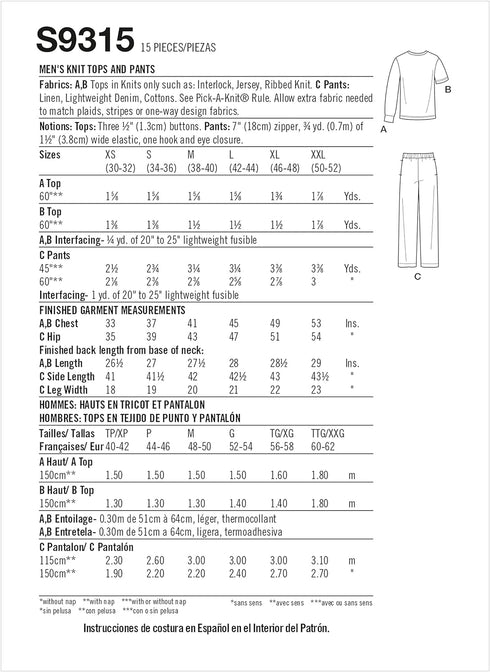 Simplicity Men's Knit Top and Pants Sewing Pattern Kit, Code S9315, Sizes XS-S-M-L-XL-XXL, Multicolor...