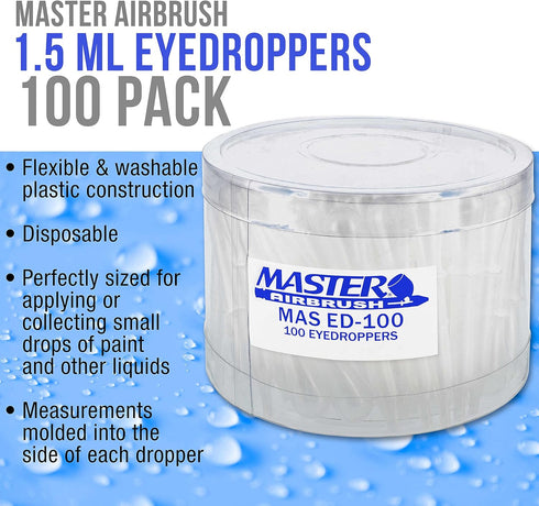 Master Airbrush® Brand 100 Pipette Eyedroppers for Liquid Transfer and Airbrush Paint...