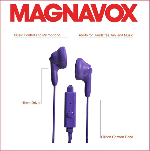 Magnavox MHP4820M-PL Gummy Earbuds with Microphone in Purple | Available in Pink, Purple, White, Black, & Blue | Earbuds Gummy | Extra Value Comfo...
