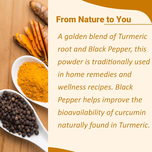 Mi Nature Turmeric Root Powder with Black Pepper, 227g (8oz)| Pure Curcuma Longa & Piper Nigrum| Traditional Superfood for Cooking and Natural Wel...