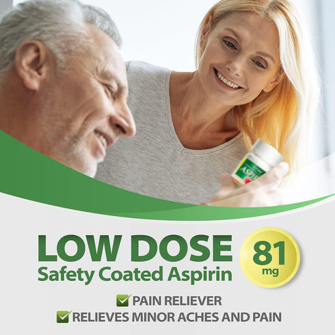HealthA2Z® Aspirin 81 mg | Low Strength | Enteric Coated | Pain Relief | Reduces Minor Aches Muscle Pain & Cramps | Fever Reducer | Reduces Headac...