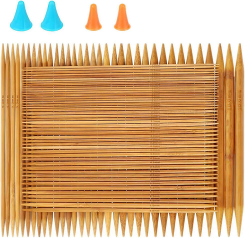 RELIAN Double Pointed , 75 Pcs Bamboo Knitting Needles Set, 15 Sizes from 2.0mm-10.0mm(8 Inches Length)+ 4Pcs Knitting Needles Point Protectors...
