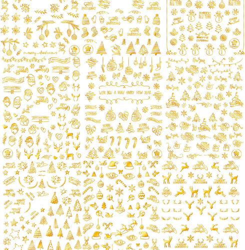 Christmas Nail Art Stickers 9 Sheets Christmas Nail Decals 3D Self-Adhesive Snowman Deer Bells Nail Sticker Red Snowflake Nail Art Design Decals D...