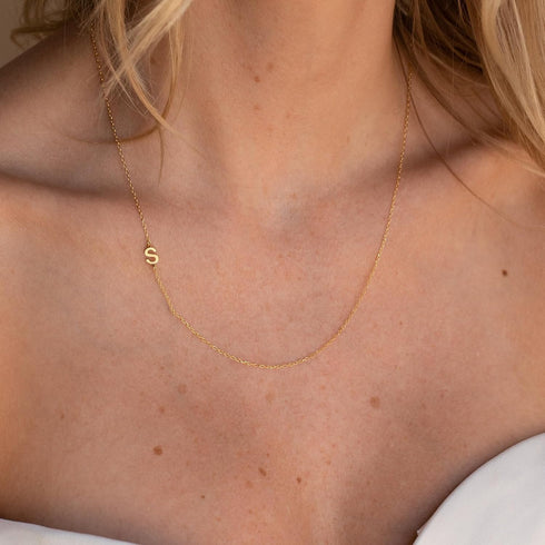 Sideways Initial Necklaces for Women, 14k Gold Plated Initial Necklace Dainty Gold Letter Necklace Simple Gold Choker Necklaces Cute Name Necklace...