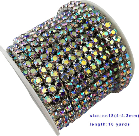 10 Yard Crystal AB Rhinestone Close Chain Clear Trim Sewing Craft (Silver, 4.3mm)...
