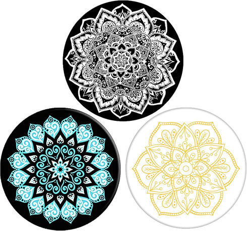 Foldable Telephone Support, Mobile Phones and Tablets, The Grip (3 Pack)-Mandala Black and White Color...