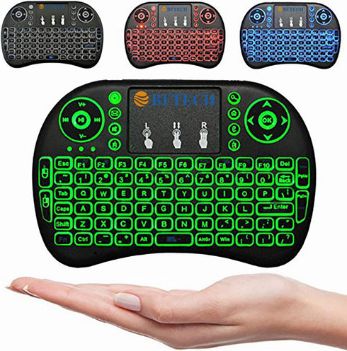 BFTECH Tricolor Mini Wireless Touch Keyboard Handheld Remote, Touchpad Mouse Combo, 3 Color LED Backlit Remote Control for Android TV Box, PS3 Xbo...