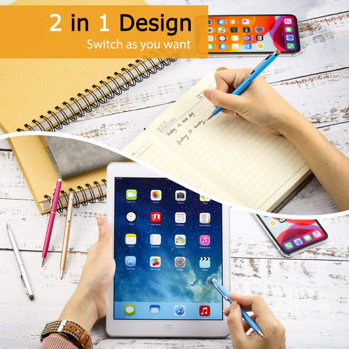 Outus 12 Pieces Stylus Pens for Touch Screens, Retractable Fiber Tip 2 in 1 Capacitive Stylus Ballpoint Pen Compatible with iPad iPhone Tablets Sa...