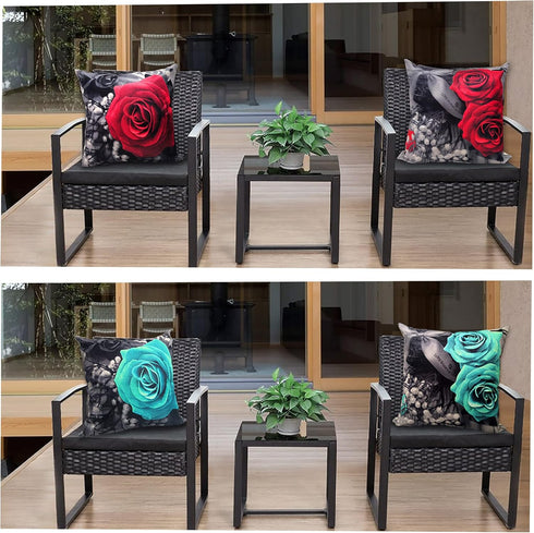 Flower Throw Pillow Covers Black Red Rose Decorative Square Pillowcases 18x18 Set of 2 for Sofa Bedroom Living Room Decor Gift (Black Red)...