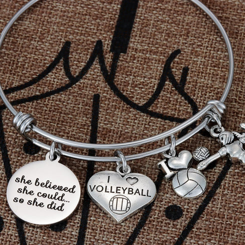 Volleyball Charm Bangle Bracelet Volleyball Inspirational Jewelry Volleyball Gifts for Female Volleyball Players...