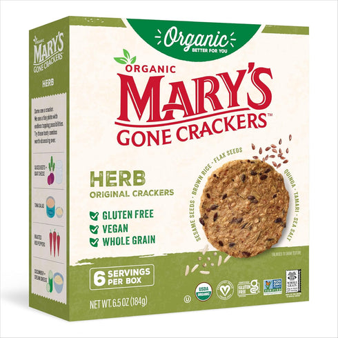 Mary's Gone Crackers Herb Crackers, Organic Brown Rice, Flax & Sesame Seeds, Gluten Free, 6.5 Ounce...