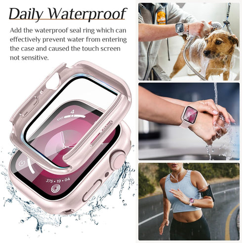 2-Pack Goton Waterproof Apple Watch Case for Series 9 8 7 Screen Protector 45mm, 360 Protective Glass Face Cover + Back Bumper for iWatch Accessor...