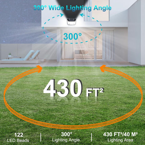 Kasonic Solar Lights Outdoor, 122 LEDs Motion Dual-Sensor Lights with 300° Wide Angle, Ultra-Bright Solar Security Wall lights for Outside Garden ...