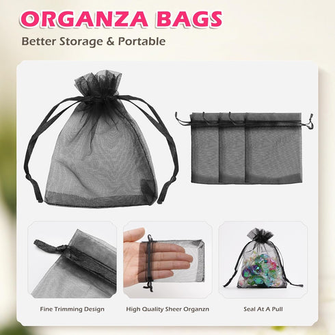 ANZNKU 50 Pack Premium Sheer Organza Bags 3x4 Inch, Small Gift Bags With Drawstring Mesh Bags Candy Bags Jewelry Bags Party Favor Bags (Black)...
