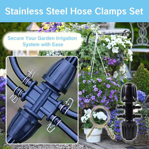 4 Packs 1/2 to 1/4 Drip Irrigation Fittings Kit and 10 Packs Irrigation Clamps Set Leak Proof Barbed Fitting for Systems Easy to Install Compatibl...