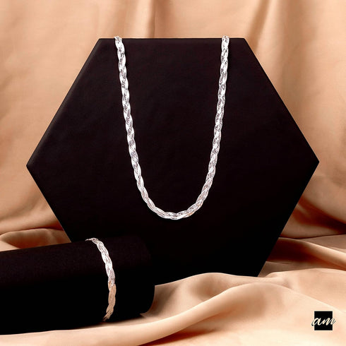 Amberta Women's 925 Sterling Silver Braided Herringbone Chain Bracelet (Length 7.5 inch)...