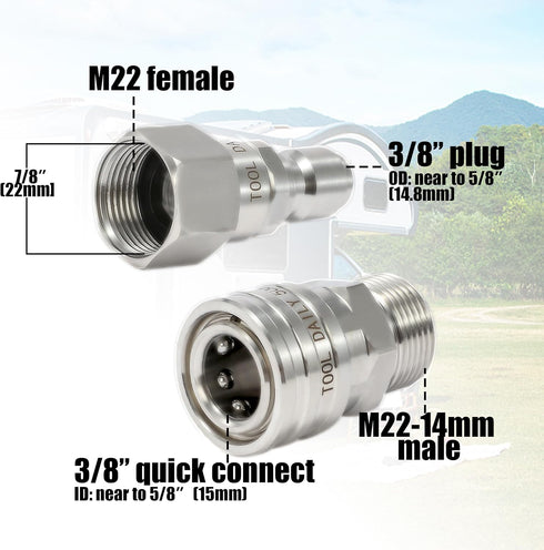 Tool Daily Pressure Washer Adapter Set with Swivel, M22 14mm to 3/8" Quick Connect, Stainless Steel Quick Disconnect Swivel for Power Washer Hose,...